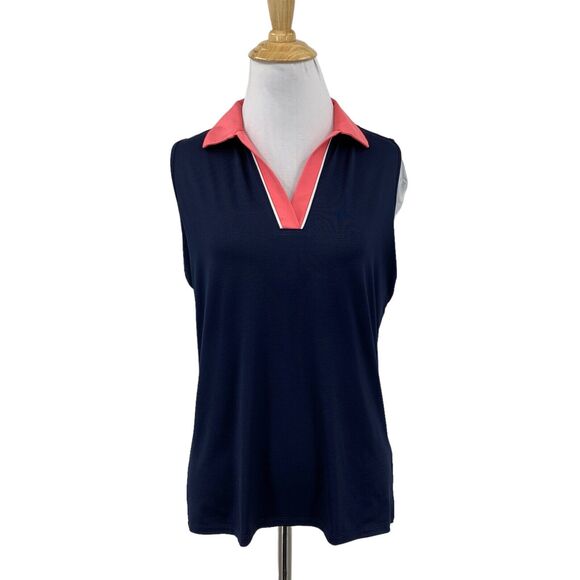 Sport Haley Top Women S Small Navy Pink Collared Sleeveless Golf Polo Wicking - Picture 1 of 10